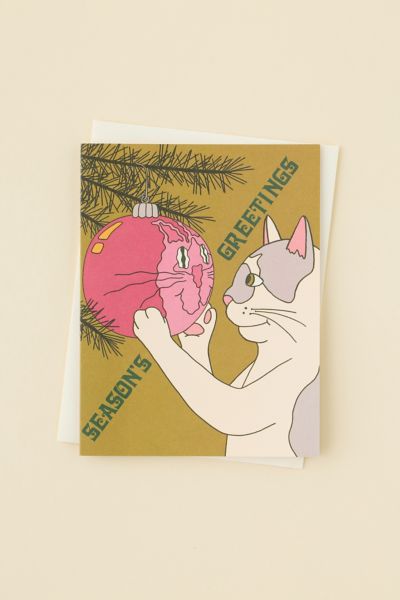 Red Cap Cards Reflections Cat Holiday Greeting Card