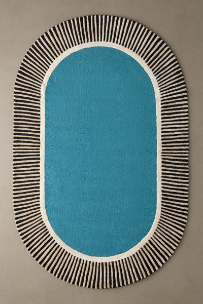 Freya Striped Border Oval Tufted Rug