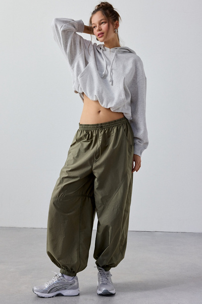 Out From Under On The Move Kai Baggy Nylon Track Pant In Olive, Women's At Urban Outfitters In Green