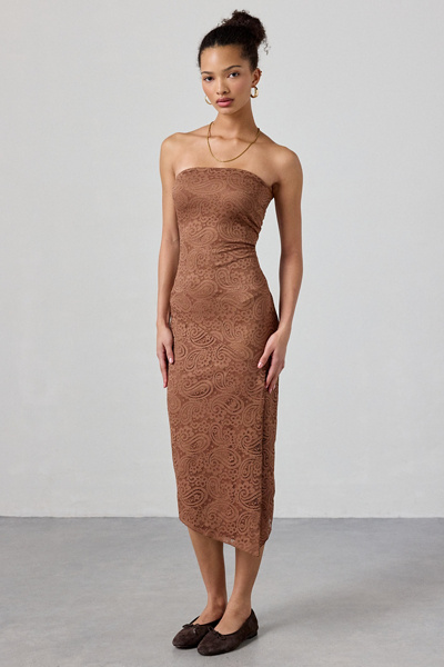 UO Samara Stretch Lace Strapless Midi Dress