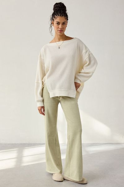 Out From Under Homebody Waffle Knit Oversized Off-The-Shoulder Top