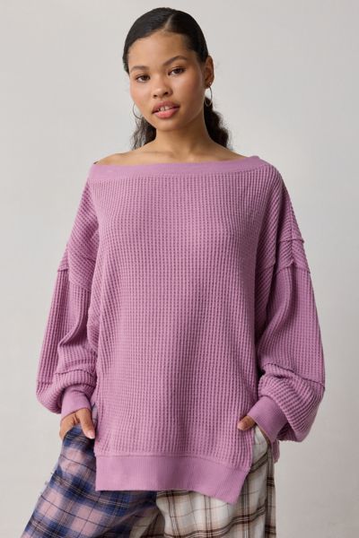 Out From Under Homebody Waffle Knit Oversized Off-the-shoulder Top In Lilac, Women's At Urban Outfitters In Purple