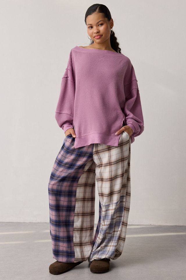 Haut surdimensionné à épaules dénudées en tricot gaufré Out From Under Homebody #3