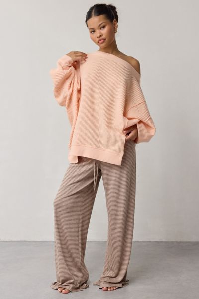 Out From Under Homebody Waffle Knit Oversized Off-the-shoulder Top In Peach, Women's At Urban Outfitters In Orange