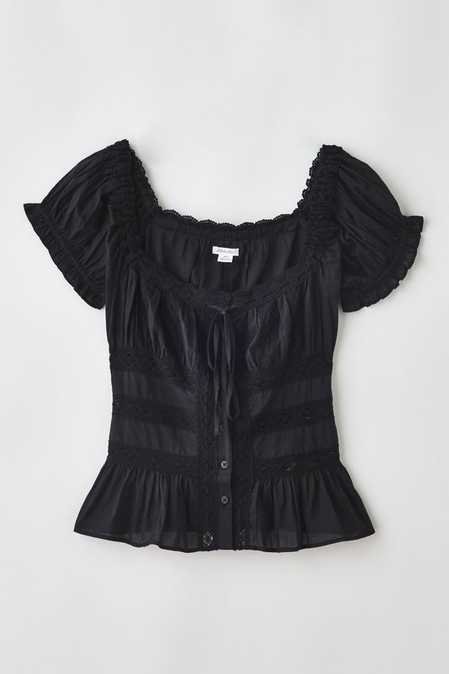 Kimchi Blue Nora Lace Trim Puff Sleeve Button-Up Blouse #4