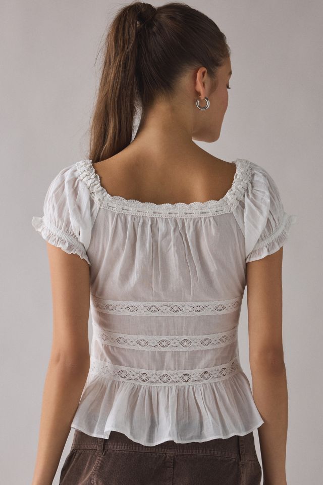 Kimchi Blue Nora Lace Trim Puff Sleeve Button-Up Blouse #3