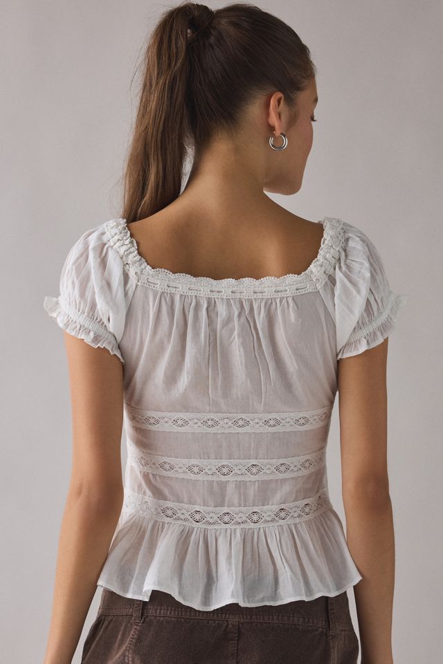 Kimchi Blue Nora Lace Trim Puff Sleeve Button-Up Blouse #4