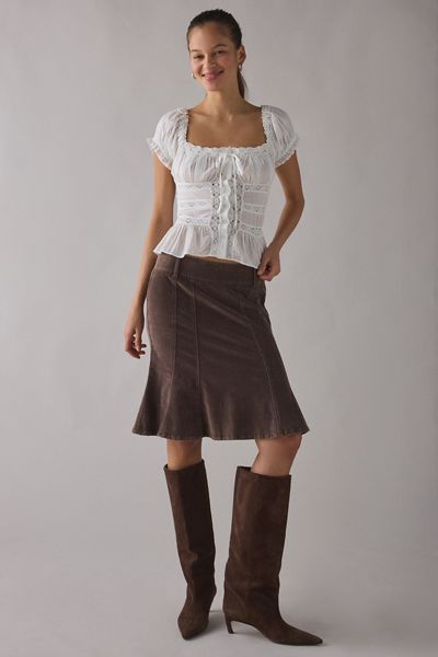 Kimchi Blue Nora Lace Trim Puff Sleeve Button-Up Blouse