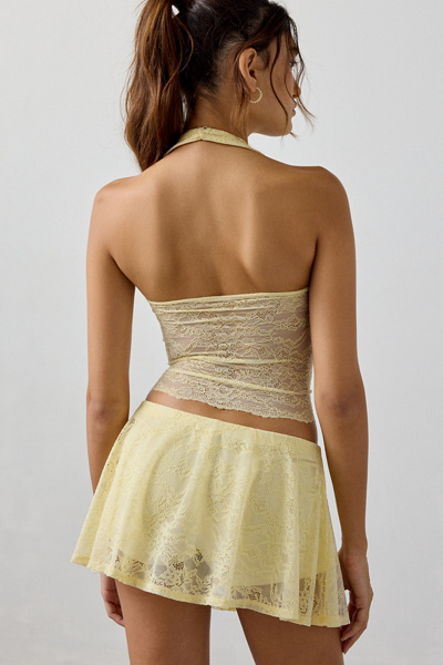 Out From Under Havana Semi-Sheer Lace Halter Top + Mini Skort 2-Piece Set