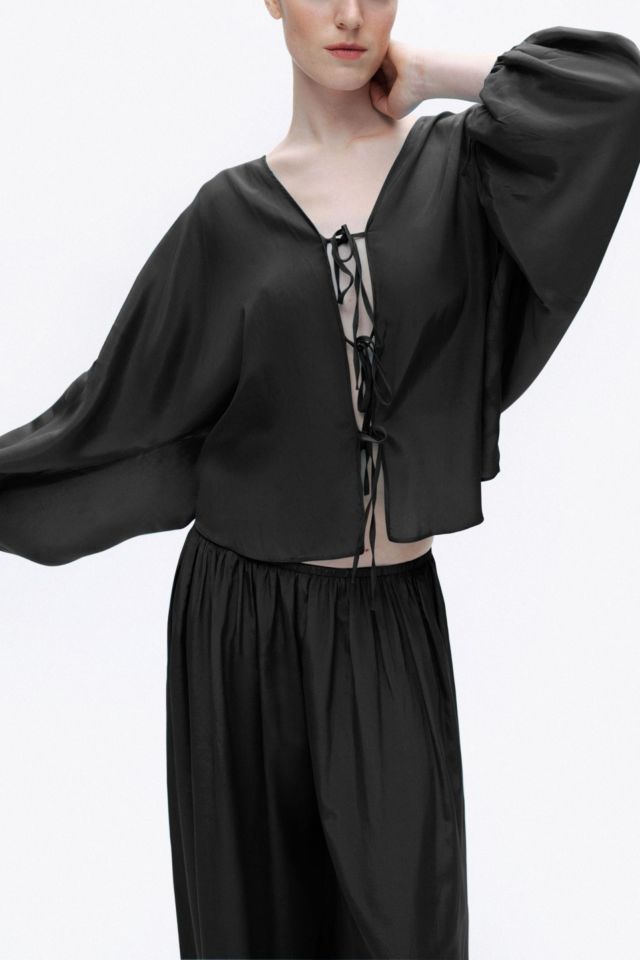 Nocturne Tie-Front Puff Blouse #1