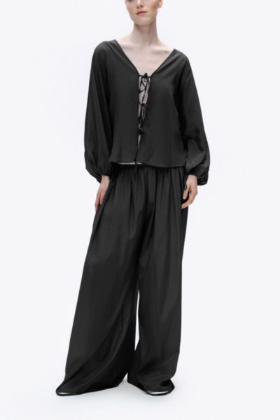 Nocturne Tie-Front Puff Blouse