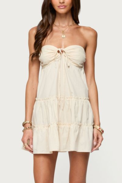 Edikted Safie Strapless Tiered Cotton Minidress In White