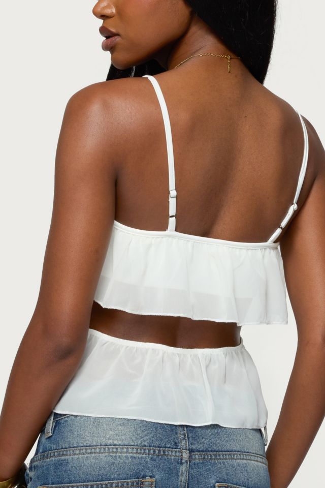Edikted Sheer Chiffon Ruffled Cut Out Top #4