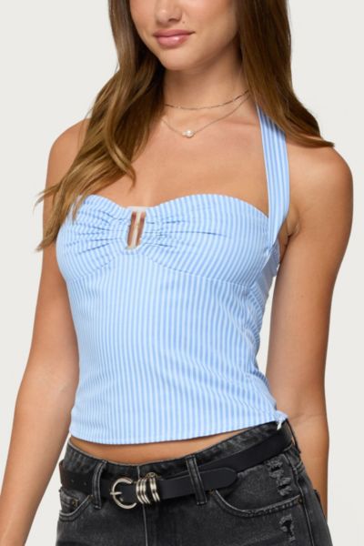 Edikted Caitie Striped Buckle Halter Top