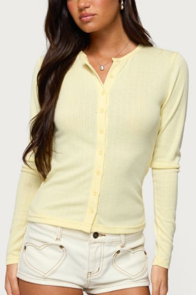 Edikted Maeva Button Up Pointelle Top In Yellow, Women's At Urban Outfitters In Yellow