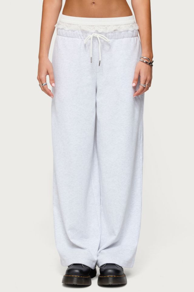 Edikted Tamia Peekaboo Ruffle Lace Sweatpants #2