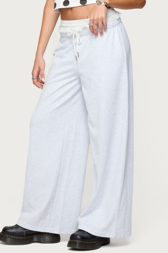 Edikted Tamia Peekaboo Ruffle Lace Sweatpants #3