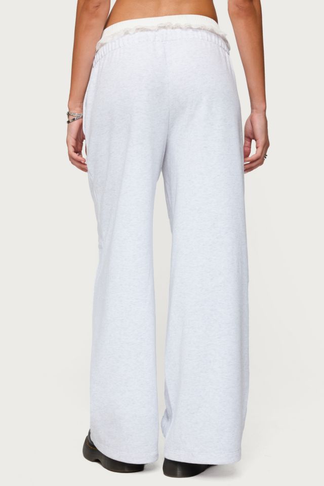Edikted Tamia Peekaboo Ruffle Lace Sweatpants #4