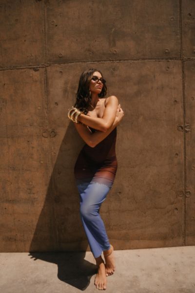 WeWoreWhat Mesh Scoop Maxi Slip Dress