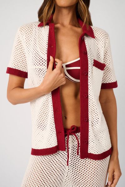 Weworewhat Oversized Crochet Button-up Shirt In White