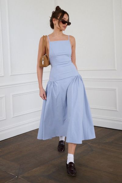 Weworewhat Flare Panel Midi Dress In Powder Blue, Women's At Urban Outfitters In Burgundy
