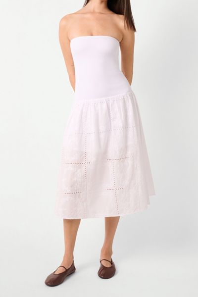 Weworewhat Cotton Strapless Ribbed Midi Dress In White