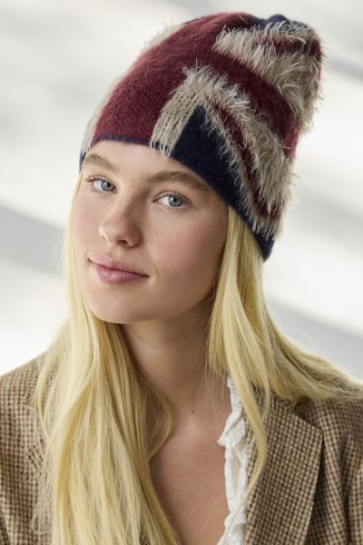 Urban Outfitters Union Jack Flag Beanie In Navy, Women's At  In Red
