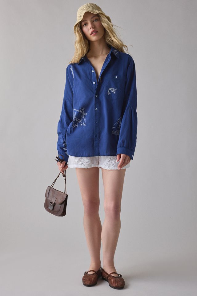 BDG Alex Embroidered Graphic Oversized Cotton Button-Down Shirt #1
