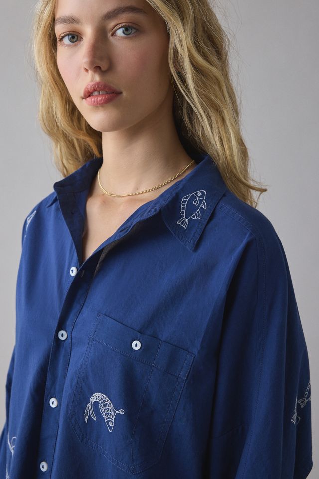 BDG Alex Embroidered Graphic Oversized Cotton Button-Down Shirt #3