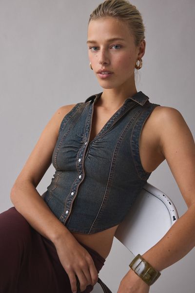 Haut veste en denim coupé à boutons-pression BDG Rae