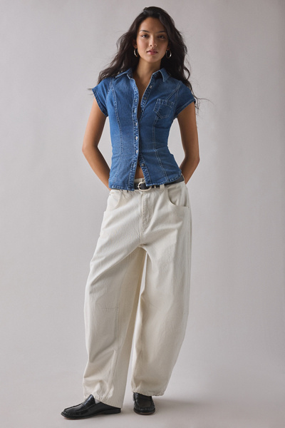 BDG Vero Slim Short Sleeve Snap-Front Denim Shirt