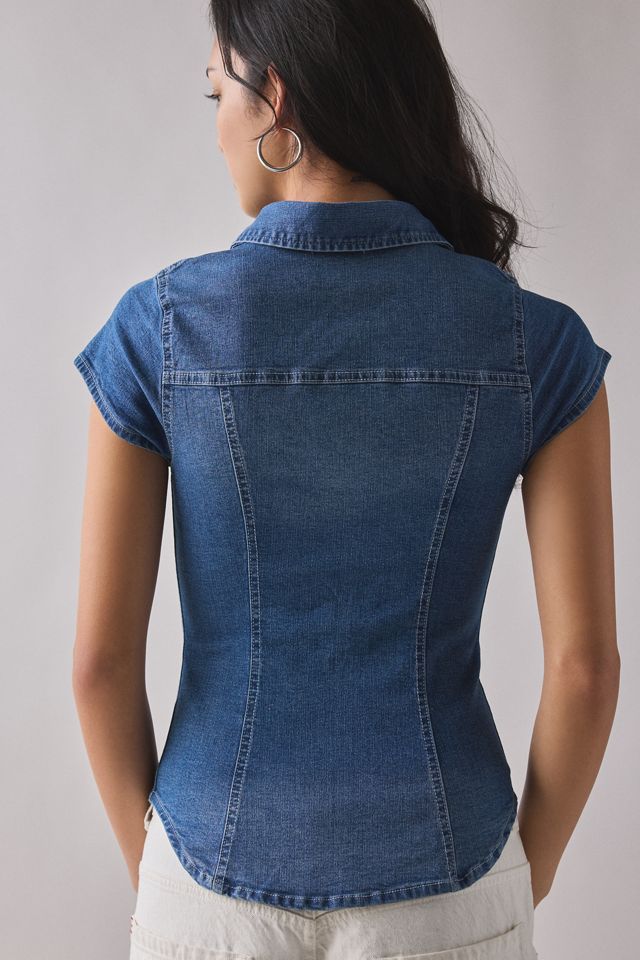 BDG Vero Slim Short Sleeve Snap-Front Denim Shirt #3