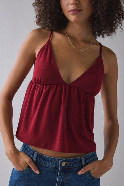 Kimchi Blue Jaelyn Jersey Knit Plunging Babydoll Cami In Red, Women's At Urban Outfitters In Red