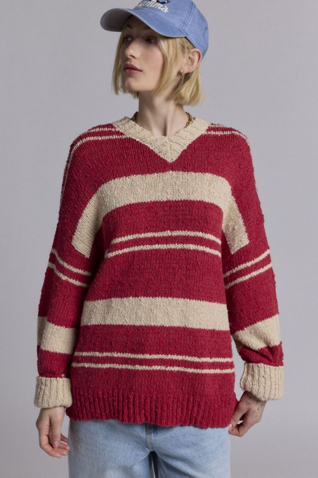 BDG Van Striped Oversized V-Neck Dad Sweater #3