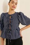 Glamorous Striped Tie Front Blouse