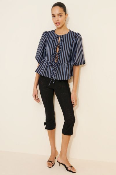 Glamorous Striped Tie Front Blouse