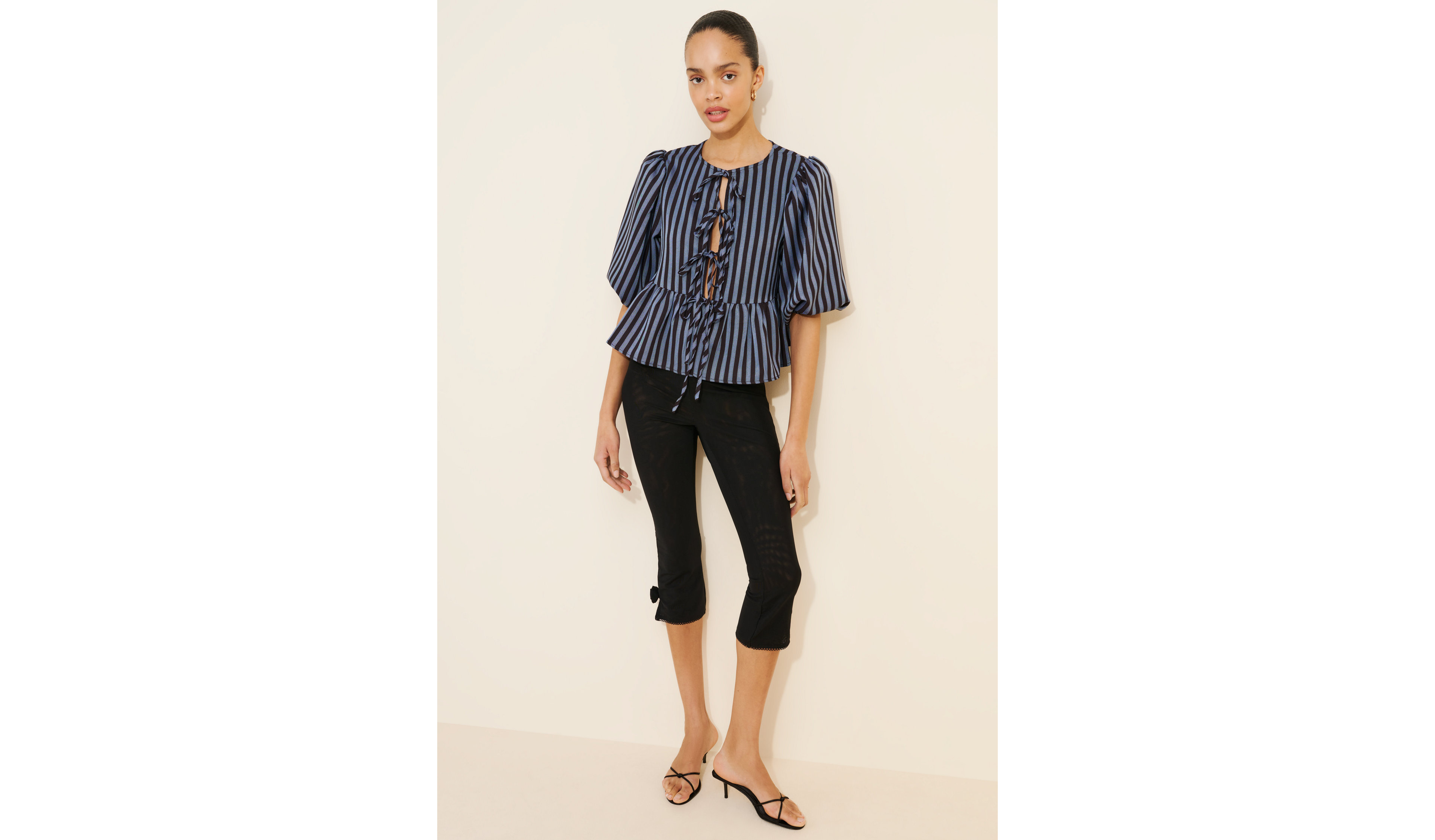 Glamorous Striped Tie Front Blouse