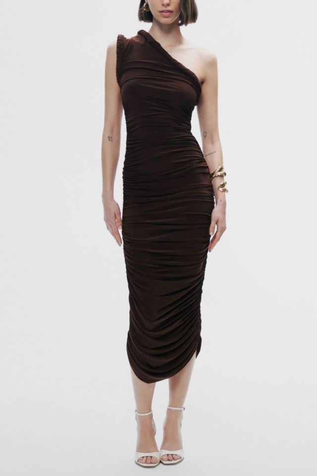 Nocturne Twist Ruched One Shoulder Midi Dress #1