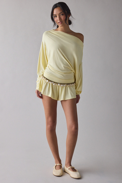 Out From Under Kiera Jersey Knit Off-the-shoulder Sleep Romper Top In Honey, Women's At Urban Outfitters In Brown