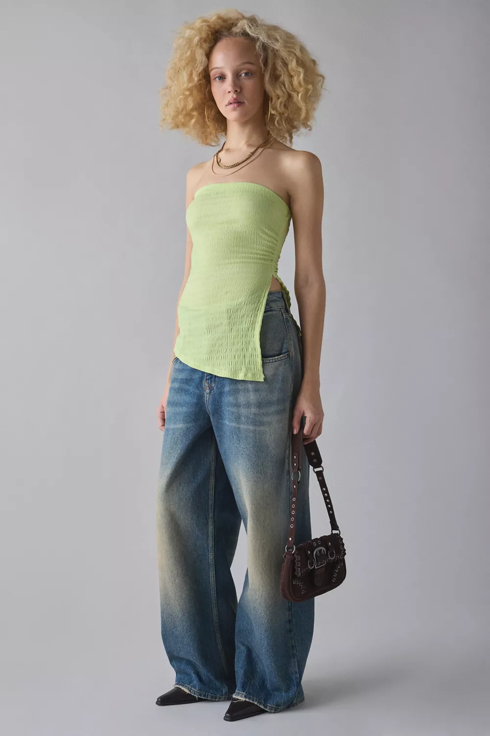 UO Afterparty Asymmetric Side-Slit Flyaway Tube Top