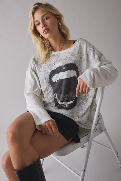 BDG Kurt Mouth Graphic Oversized Boatneck Long Sleeve Tee