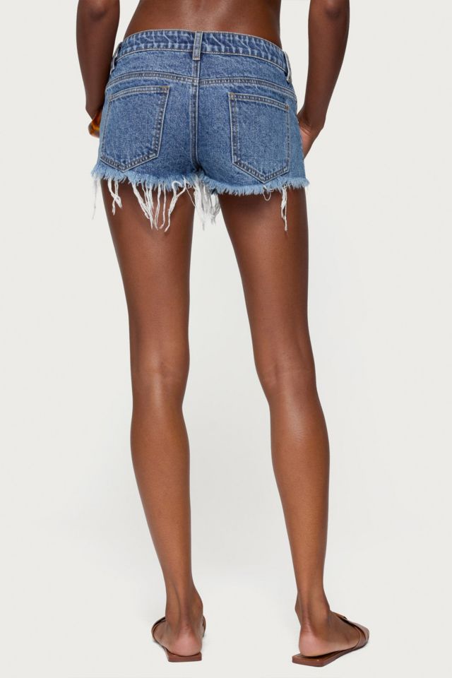 Edikted Frayed Vintage Washed Denim Shorts #3
