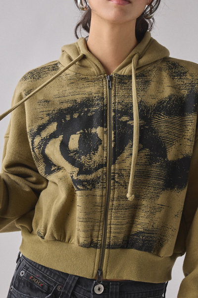 BDG Delaney Graphic Cropped Zip-Up Hoodie Sweatshirt