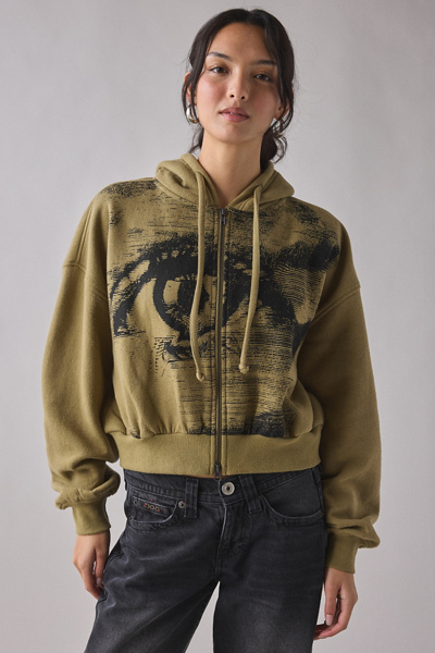 BDG Delaney Graphic Cropped Zip-Up Hoodie Sweatshirt