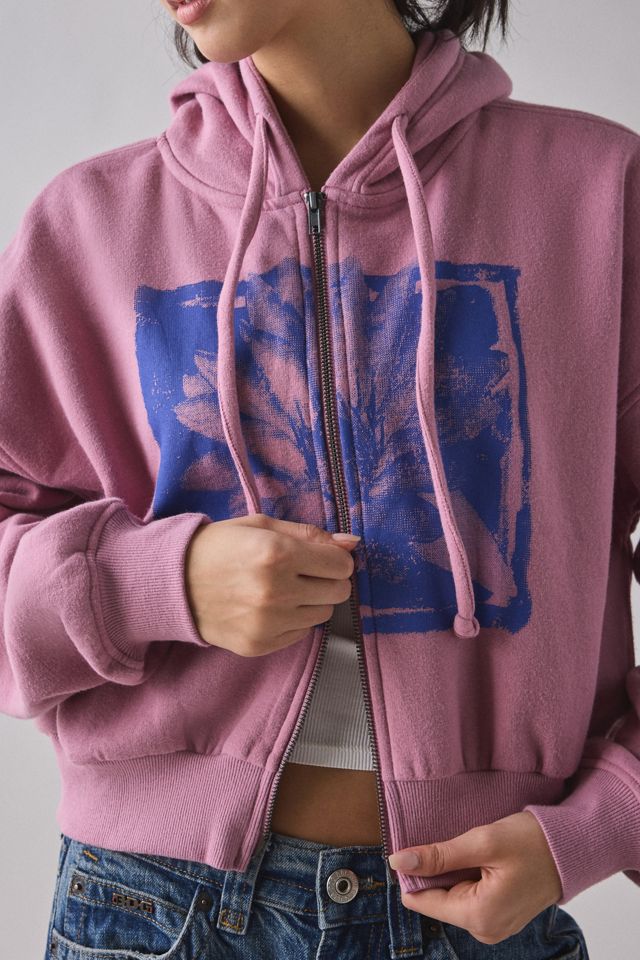 BDG Delaney Graphic Cropped Zip-Up Hoodie Sweatshirt | Urban