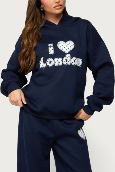 Edikted I Heart London Hoodie In Navy, Women's At Urban Outfitters In Blue