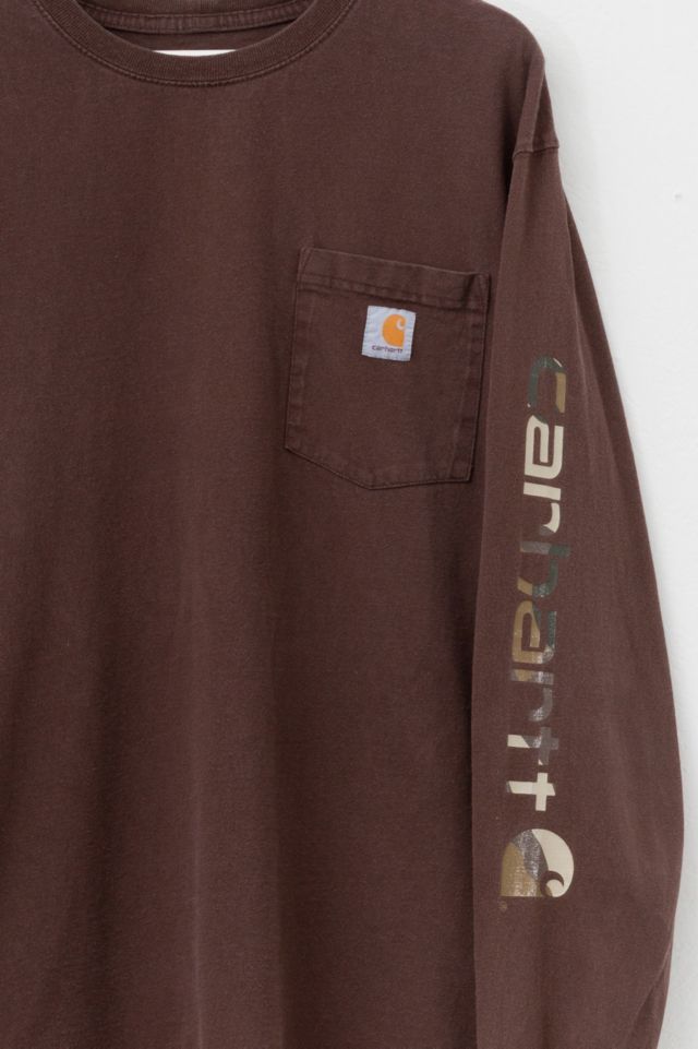 Vintage Y2K Carhartt Camouflage Print Long Sleeve Graphic Pocket T-Shirt #1
