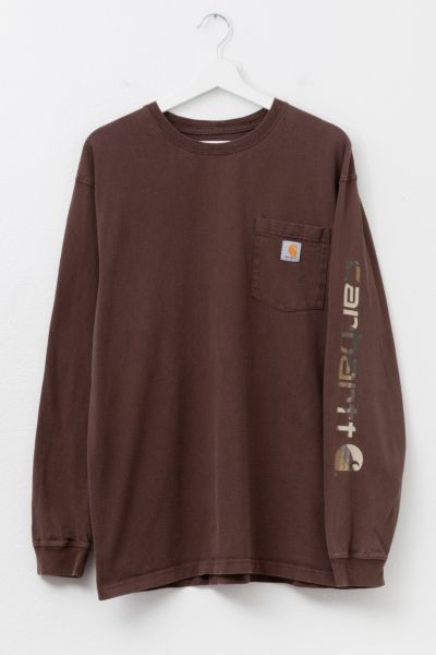 Vintage Y2K Carhartt Camouflage Print Long Sleeve Graphic Pocket T-Shirt