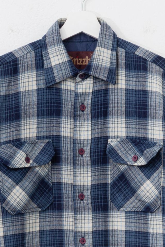 Vintage 1980s Blue White Quilt Lined Plaid Button Up Shirt #1