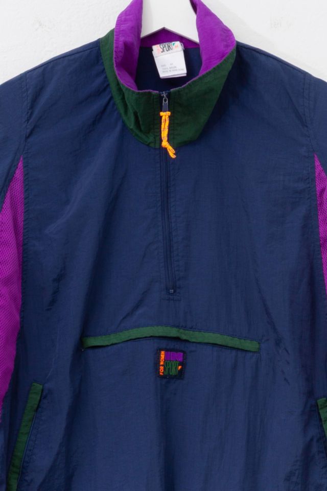 Vintage 1990s Oversized Blue Purple Nylon Anorak Athletic Windbreaker Jacket #1